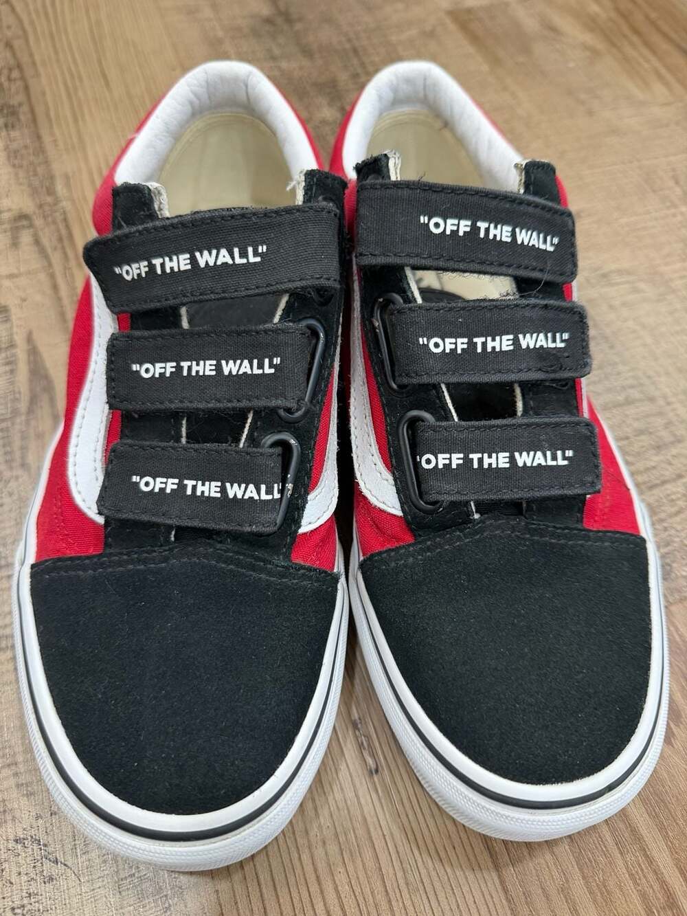 Vans Old Skool V Logo Pop Black Red Checkerboard Velcro Sneakers Unisex M6.5/W8 - Picture 4 of 8
